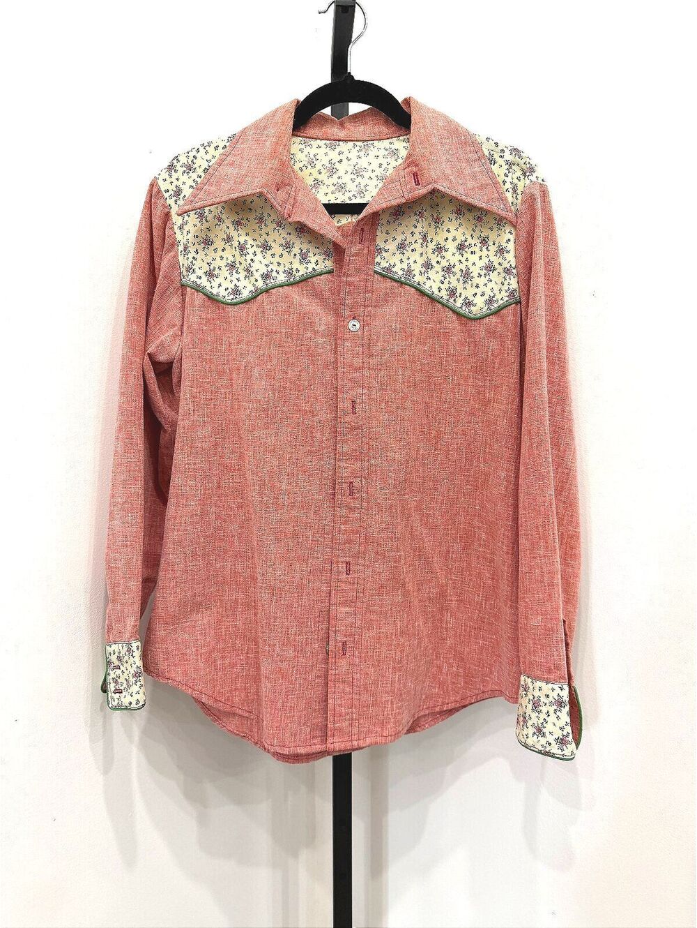 Vintage Western Style Long Sleeve Shirt with Floral Yoke and Cuffs Handmade